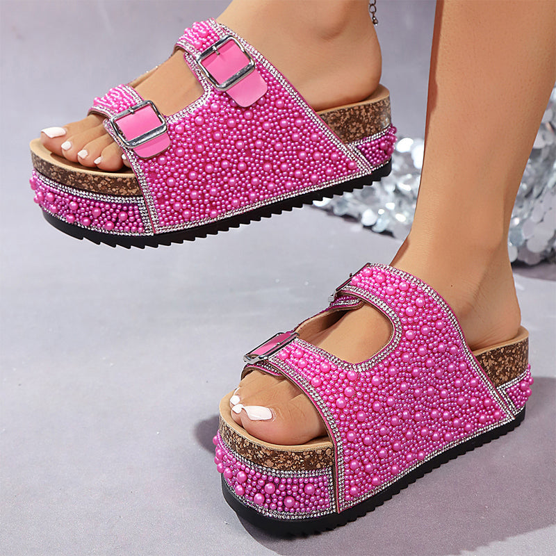 Mia – Women's Sandals with Sparkling Cork Platform and Comfort