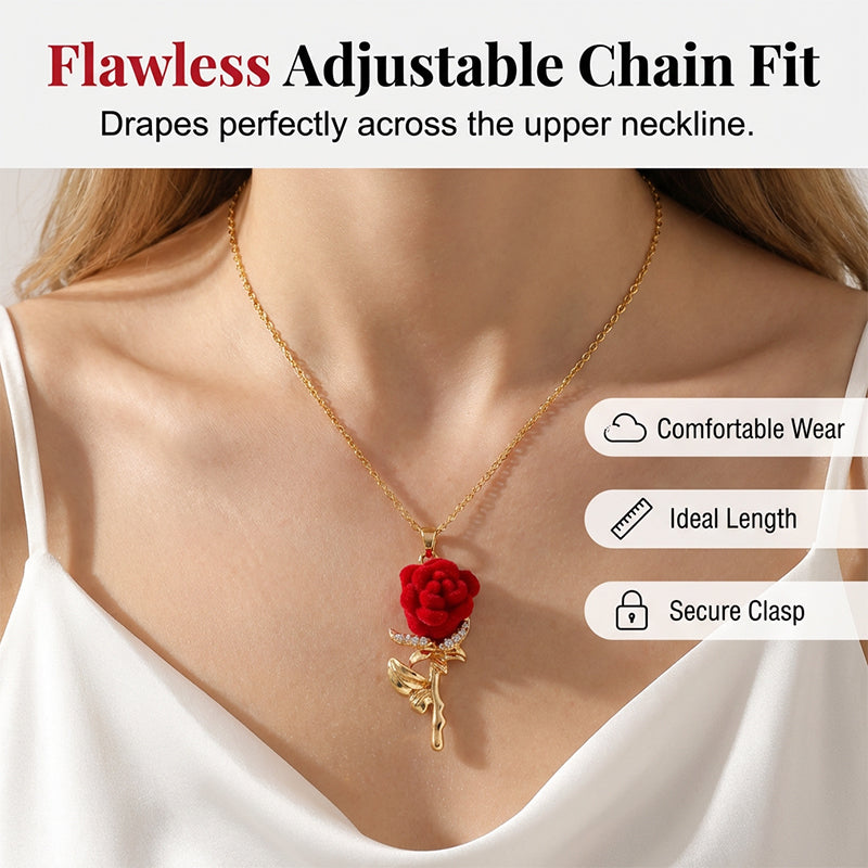 Rose — Plush Velvet Rose Pendant with Crystal Fire and Gold