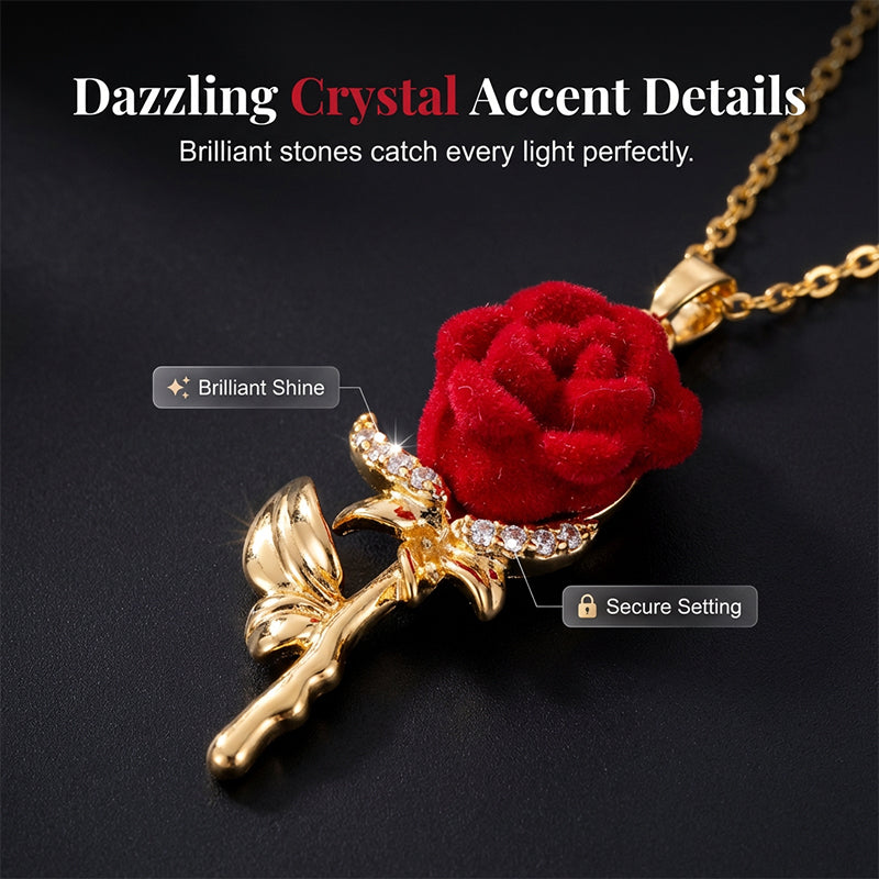 Rose — Plush Velvet Rose Pendant with Crystal Fire and Gold