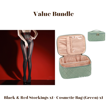 Rose – High-waisted mesh stockings with 3D rose embroidery
