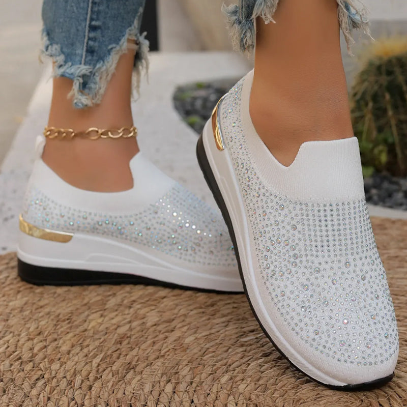 Luna – Breathable Slip-On Sneakers with Rhinestone Accents