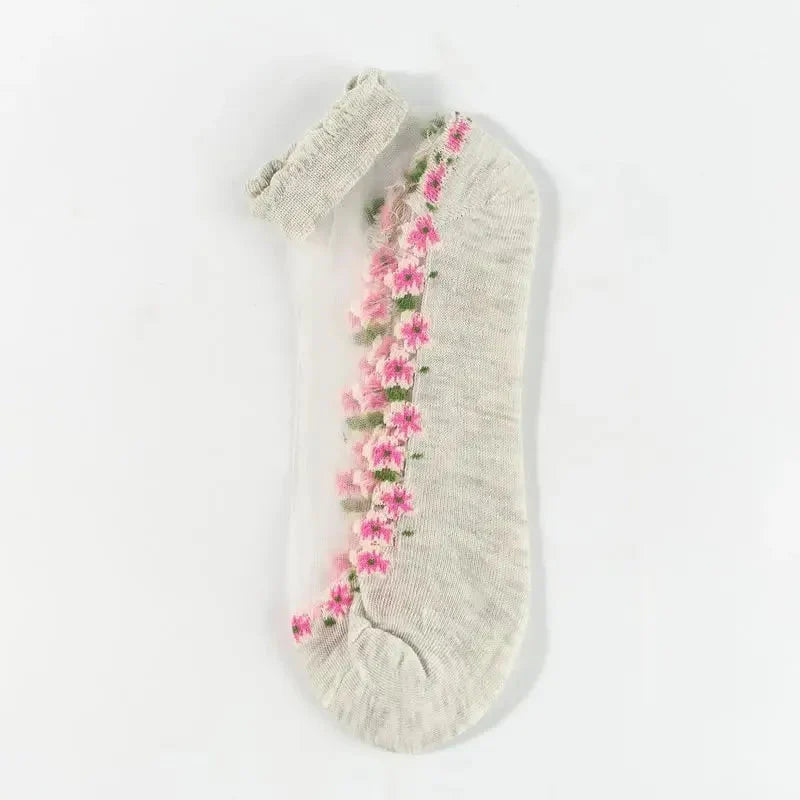 Sophia — Women's Socks with Floral Lace and Padded Comfort