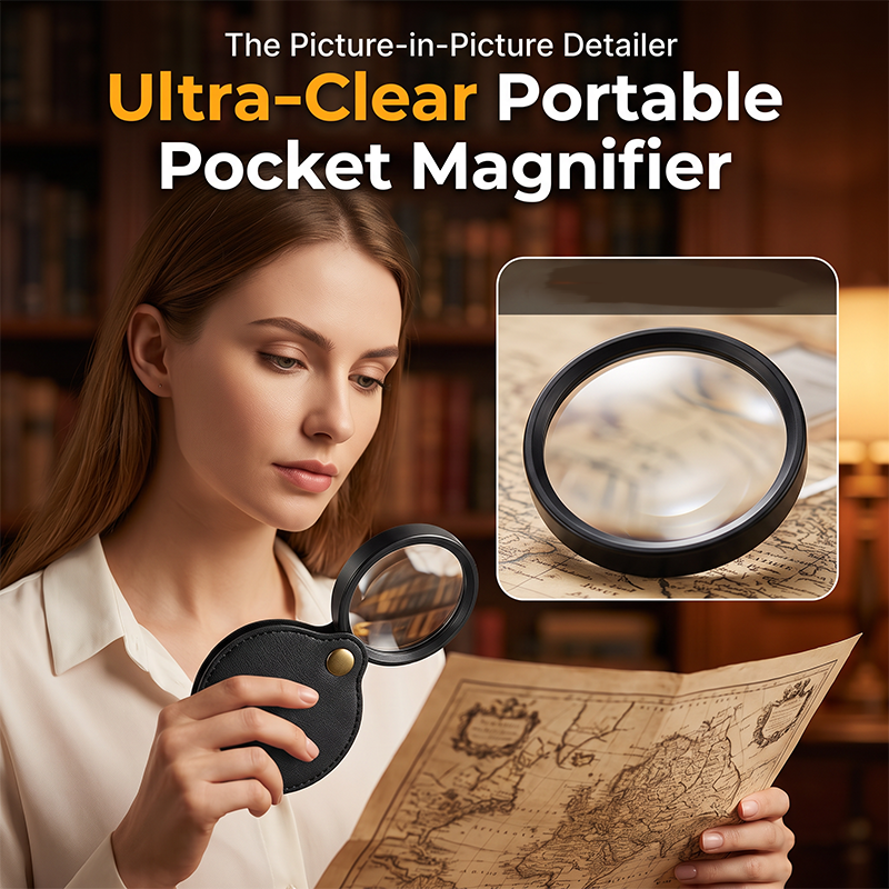 Foldable portable 15X magnifying glass with leather case — See Tiny Details Instantly
