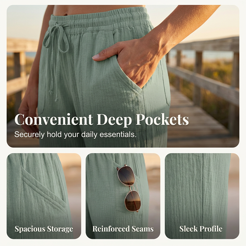 Ava – Lightweight pants made from a linen-cotton blend with adjustable waistband