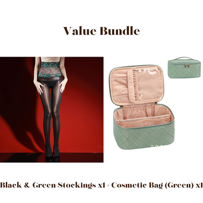 Rose – High-waisted mesh stockings with 3D rose embroidery
