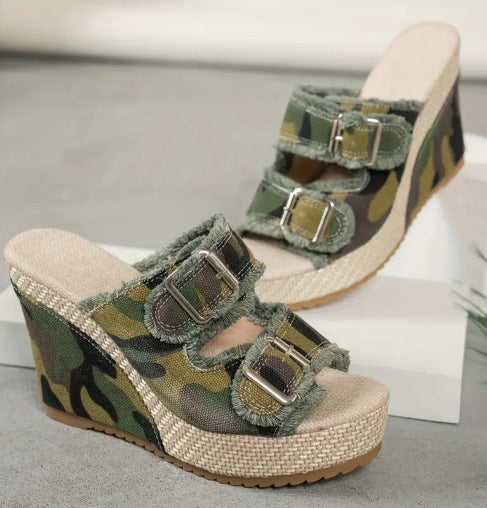 Lana – Breathable Denim Platform Sandals with 10 cm Heel
