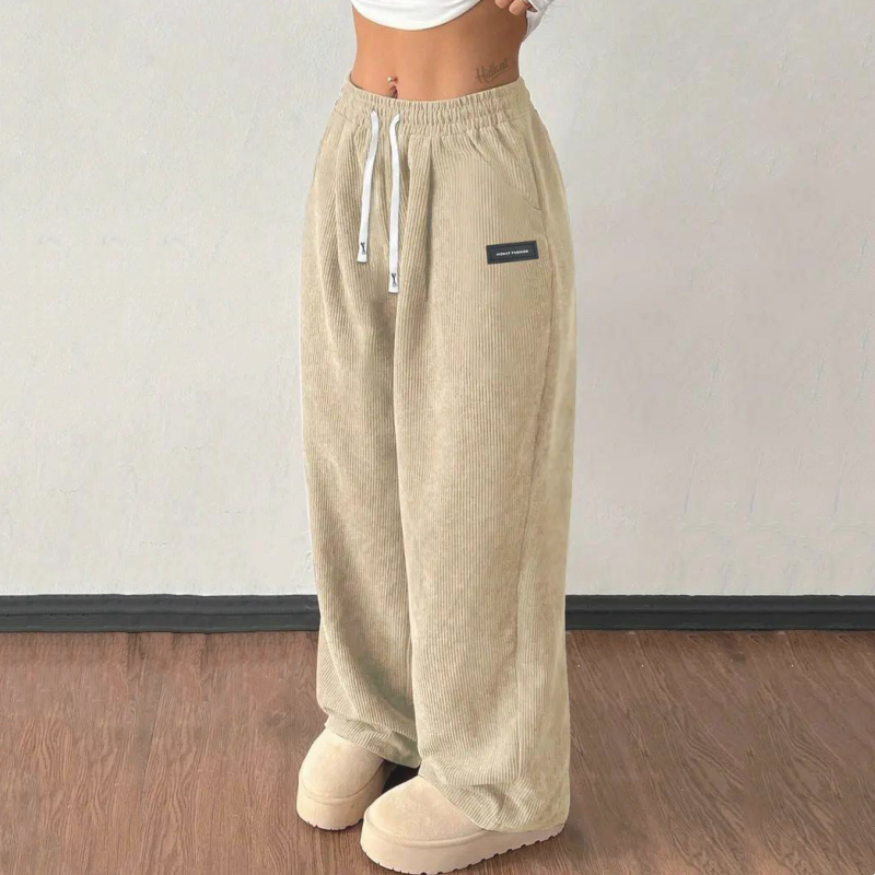 Ella – Women's Corduroy Pants with Wide Leg and Adjustable Waistband