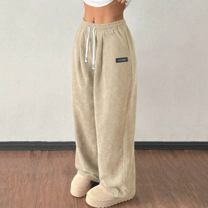 Ella – Women's Corduroy Pants with Wide Leg and Adjustable Waistband