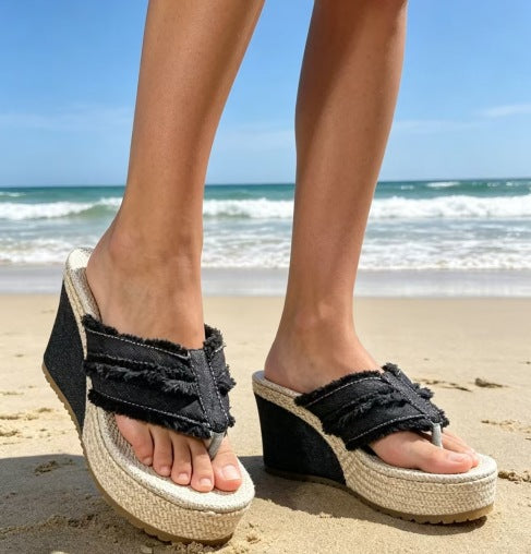 Lana – Breathable Denim Platform Sandals with 10 cm Heel