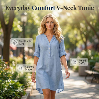 Heidi – Women's Casual Dress with V-Neck and Adjustable Sleeves