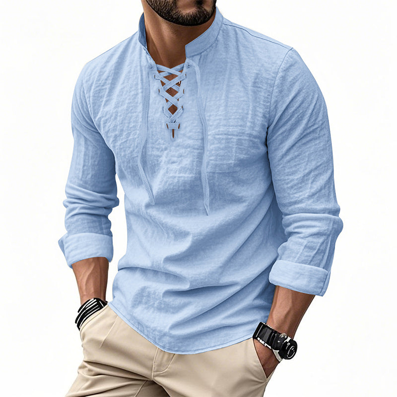Levi – Women's Shirt in Cotton Blend with Lace-up Collar