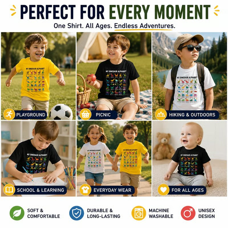 Dinosaur Alphabet Tee — Comfortable Learning Fun
