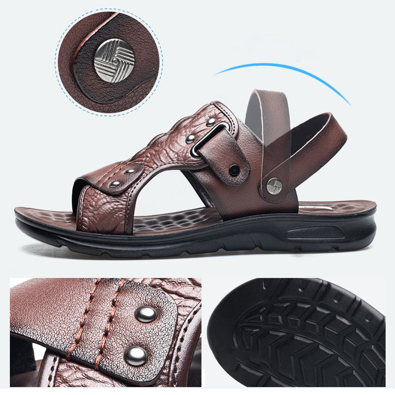 Noah – Men's Leather Sandals with Massage Footbed