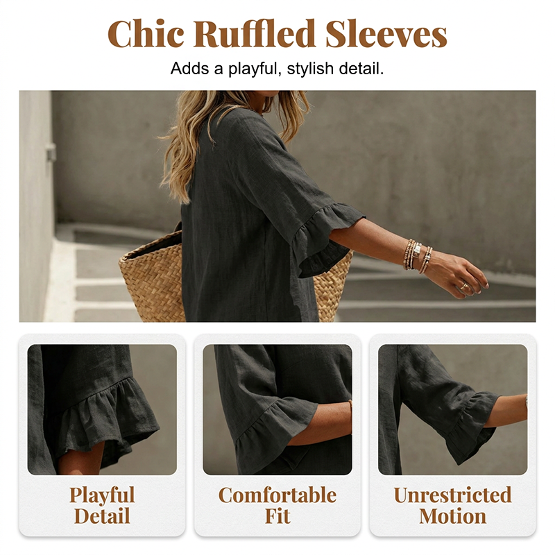 Heidi – Women's Lounge Set Made of Soft Cotton Blend with Ruched Sleeves