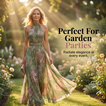 Ava — Elegant Halterneck Maxi Dress with Floral Print