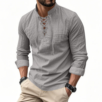 Levi – Women's Shirt in Cotton Blend with Lace-up Collar