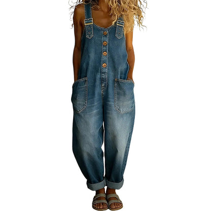 Maria – Casual-fitting denim overalls with adjustable buckles
