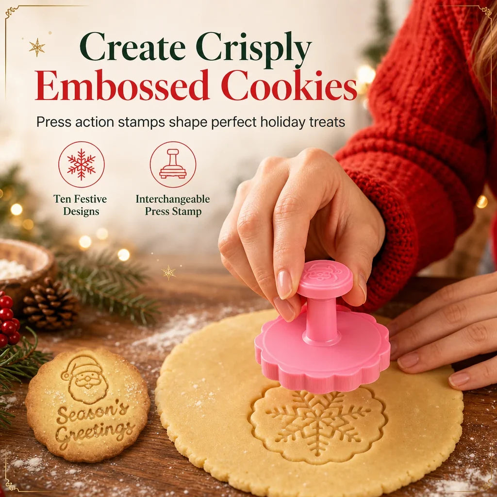 MerriMark Holiday Cookie Press Set — Perfectly Embossed Holiday Joy