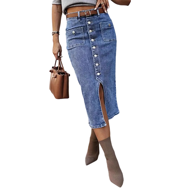 Amelia — High-Waisted Denim Pencil Skirt with Vintage Flair
