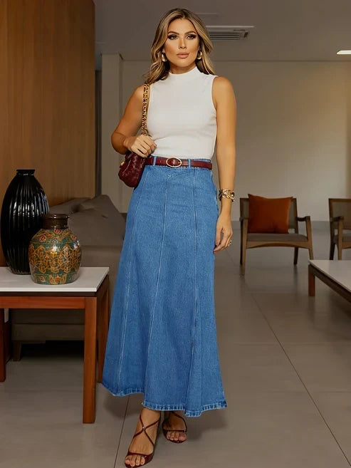 Elise — A-Line Denim Maxi Skirt | 50% OFF