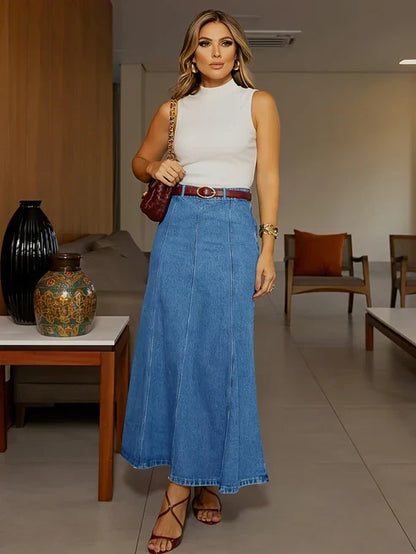 Elise — A-Line Denim Maxi Skirt | 50% OFF