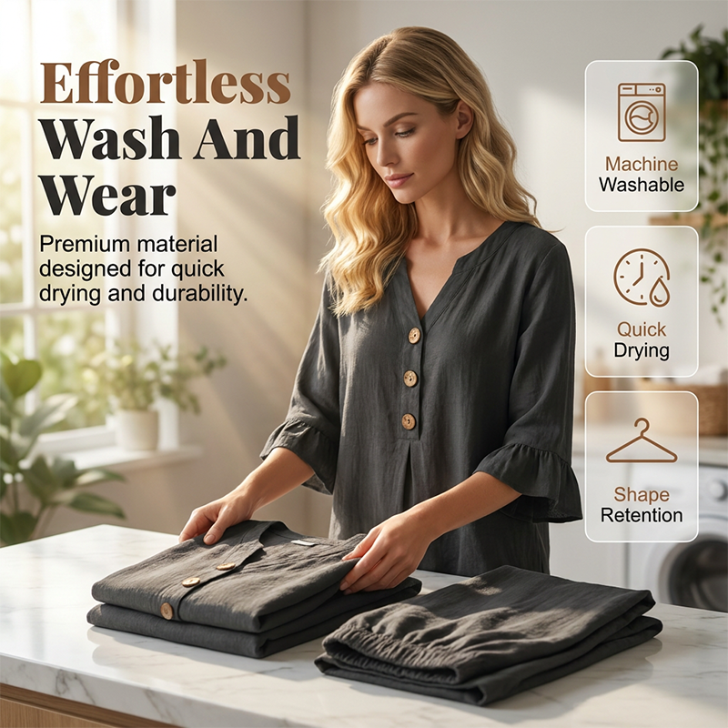 Heidi – Women's Lounge Set Made of Soft Cotton Blend with Ruched Sleeves