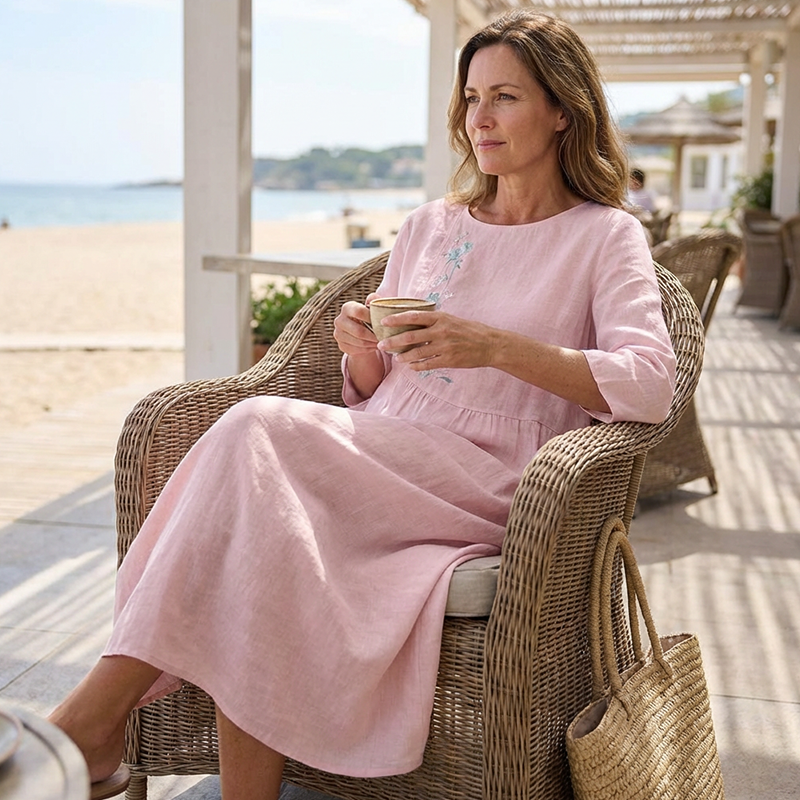 Maya – Casual Midi Dress with Delicate Embroidery