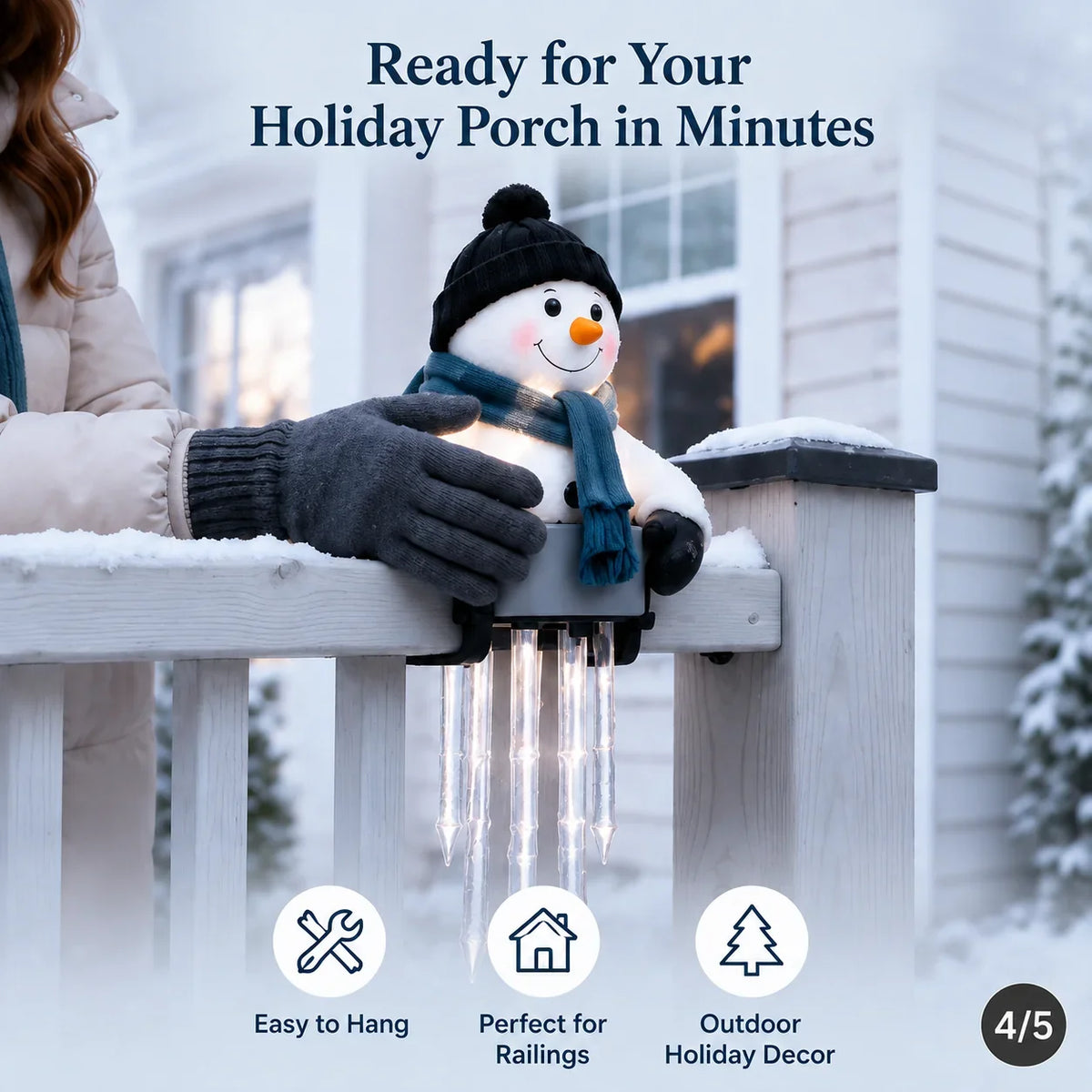 WinterSpirit Snowman Icicle Rail Light — Cozy Glow, Festive Magic