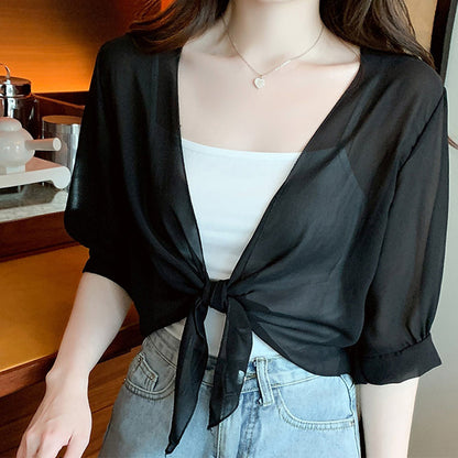 Brielle – Sheer Chiffon Top with Tie for Summer