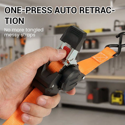 RapidLock Retractable Tie-Down Strap — Immediate Hold, Rust-Free Strength