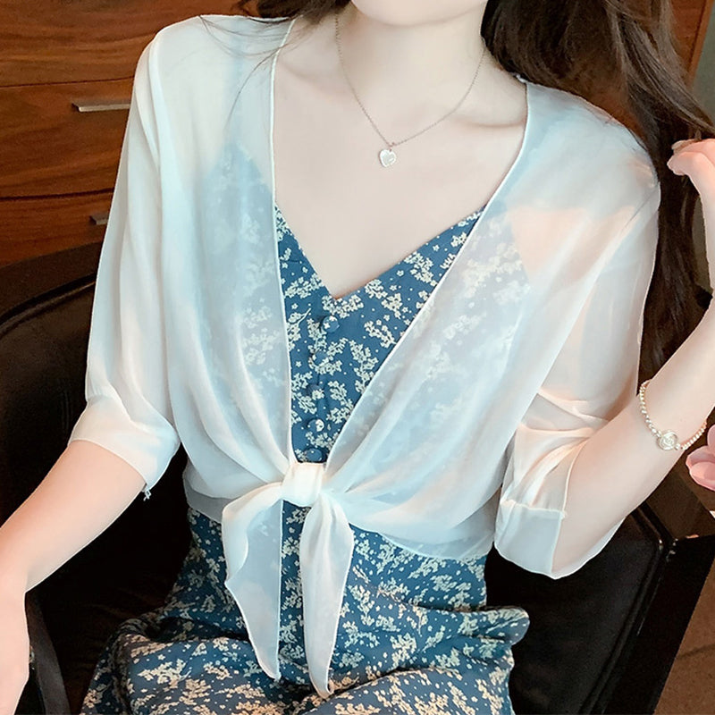 Brielle – Sheer Chiffon Top with Tie for Summer